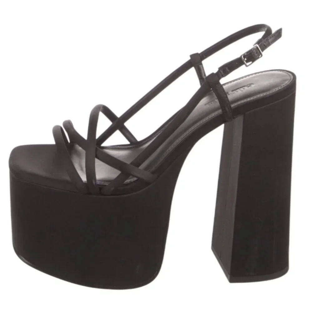 Cult Gaia Moriah Platform High Block Heel Sandal Black Size 8 New In Box